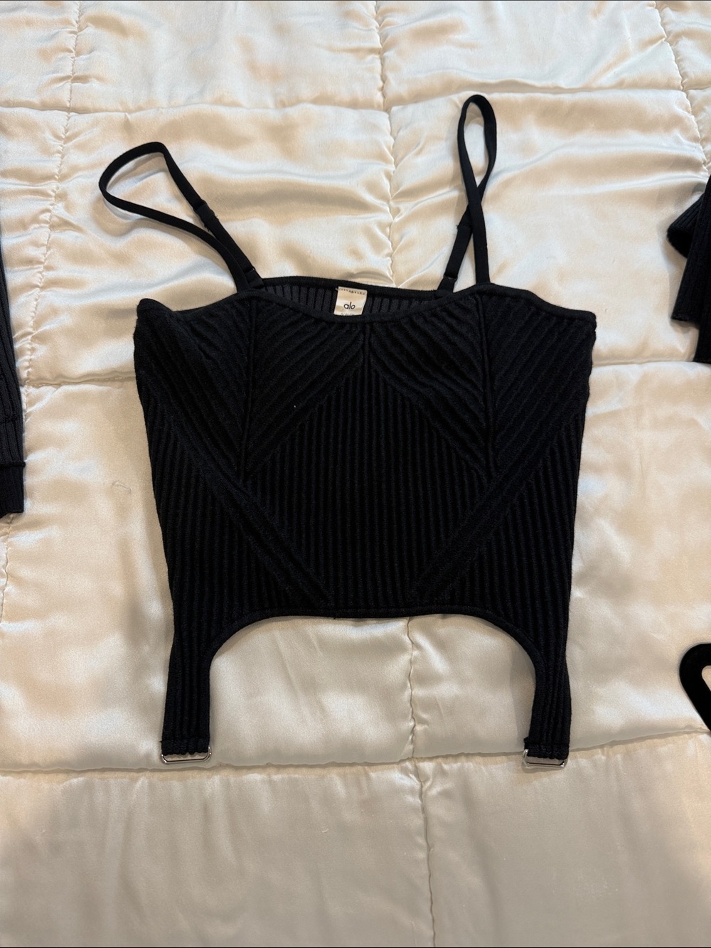 ALO Yoga Black Ribbed Cropped Camisole with Adjustable Straps